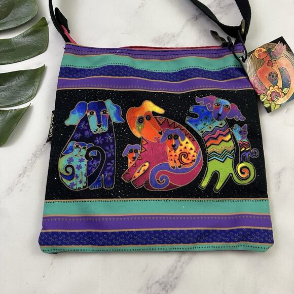 Laurel Burch Vintage Y2k Purse Bag Black Rainbow Dogs Puppy New Crossbody - Picture 3 of 8